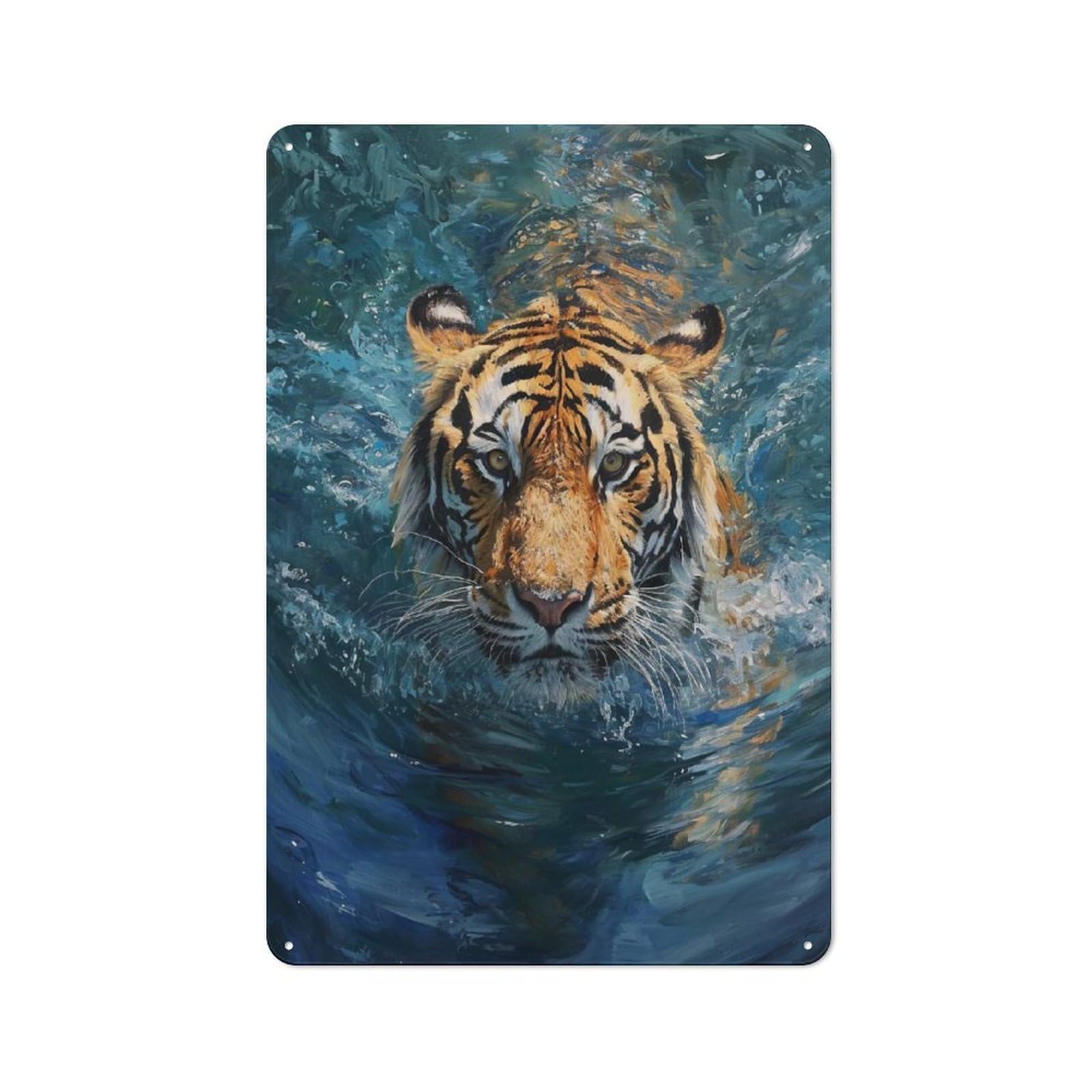 Junmoney Style-23 Retro Retro Metal Sign 30X20cm Featuring Aquatic Tiger Portrait, Garage Wall Decor For Garage, Hobby Room, Office Or Man Cave