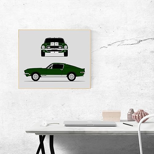 Miniatura 3 de Ford Mustang 1968 Shelby GT500KR Cobra (Front and Side) Inspired Poster Print Wall Art Decor Handmade Carroll Shelby S1 (Unframed)