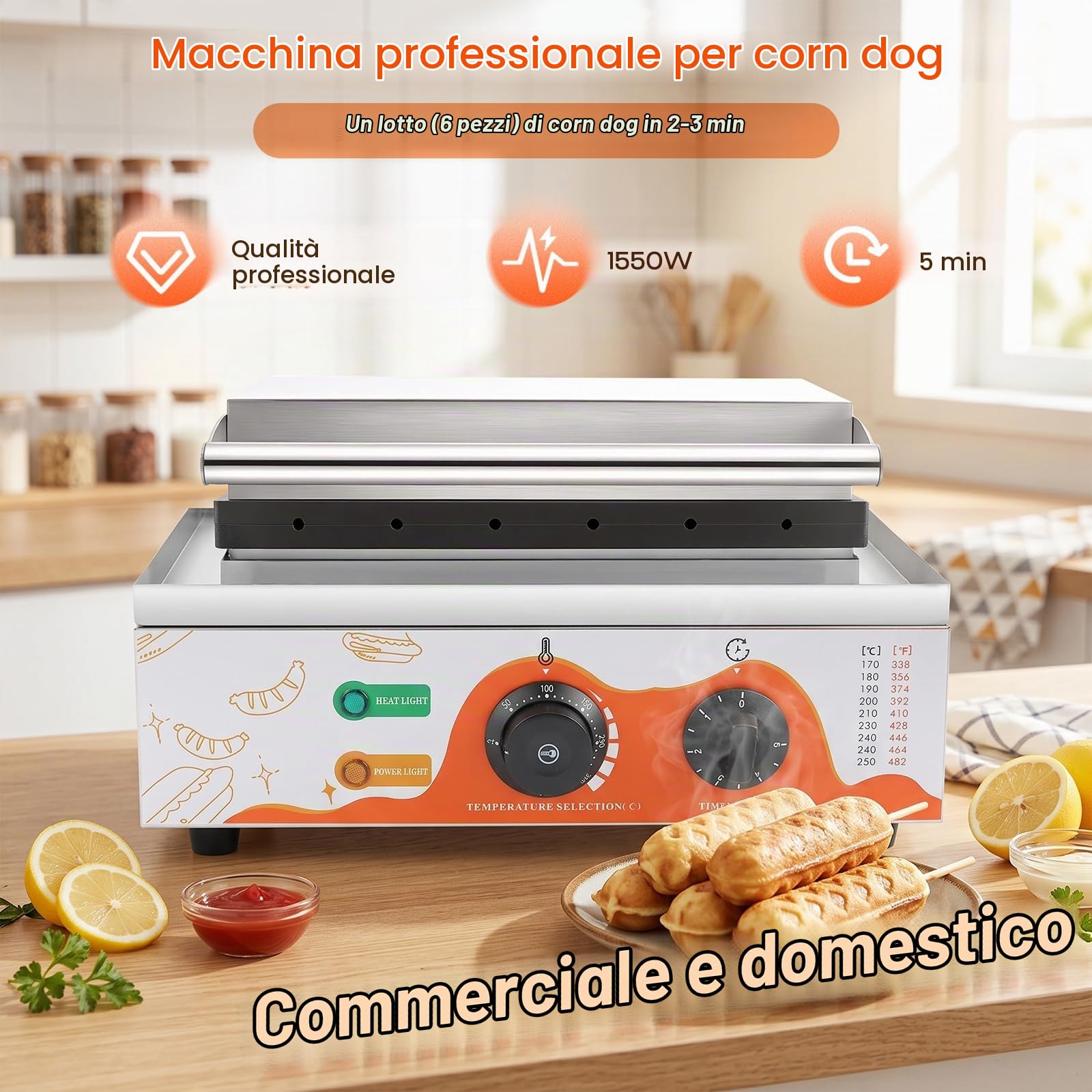 Moongiantgo Máquina para Corn Dog in Acero Inoxidable-6 Pezzi 1550W