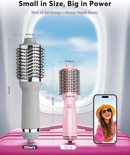 Miniatura 3 de Cepillo secador de pelo de doble voltaje, mini cepillo secador de pelo con auto 100-240 V, enchufe UEReino Unido, cepillo de aire caliente compacto