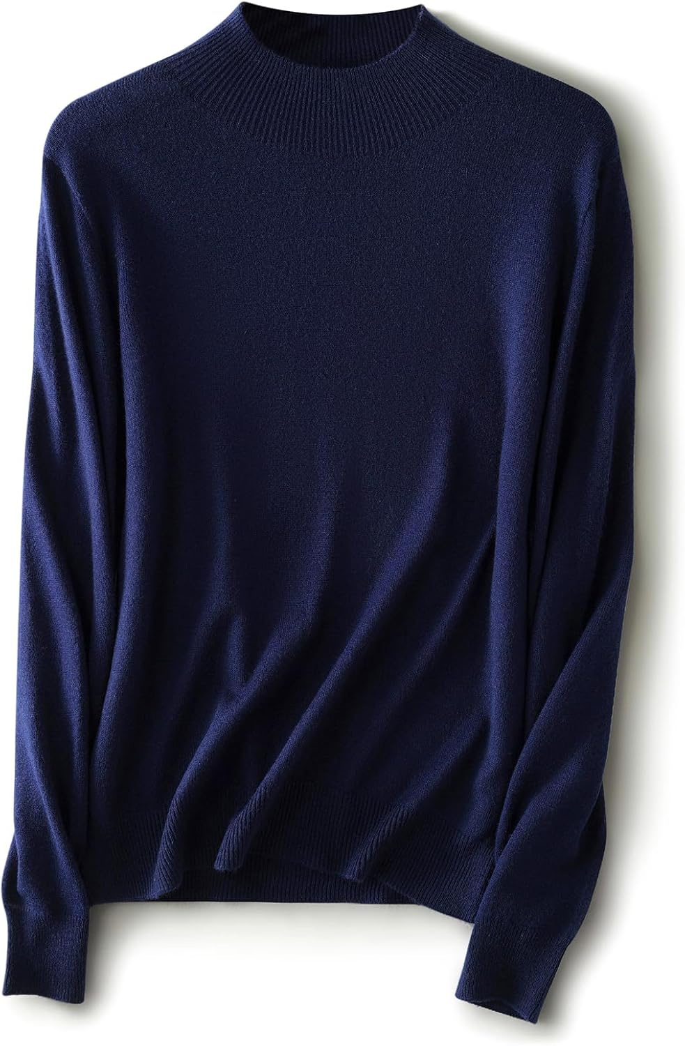 Ciovkis Women's Merino Wool Blend Sweater Fall Winter Mock Neck Long Sleeve First-Line Ready to Wear Seamless Knit Sweater