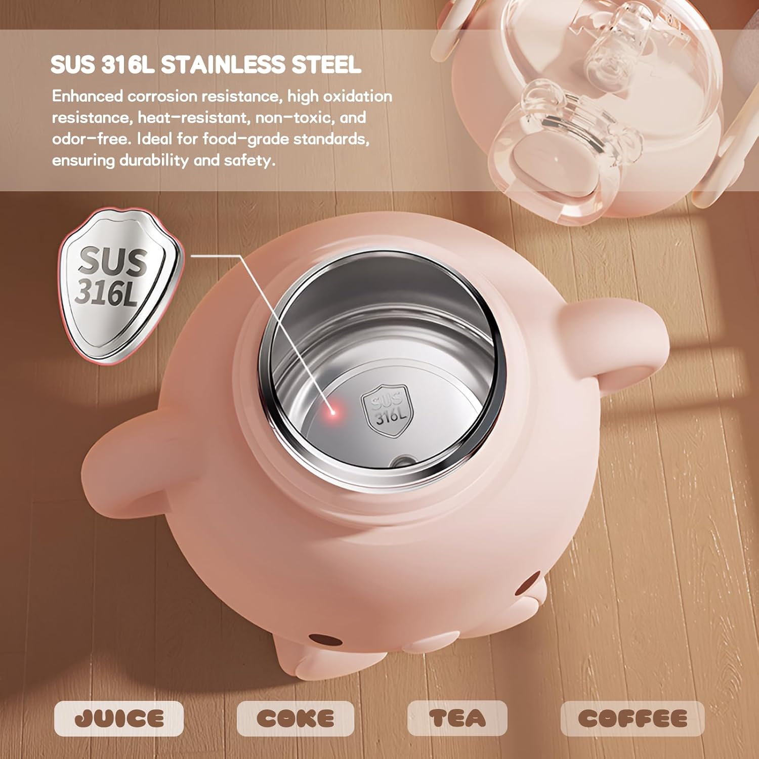 Bear Water Bottle for Girls, 16oz Cute Kawaii Teddy Bear Leak-Proof Stainless Steel Bottle with Straw & Strap, BPA-Free, Durable & Safe Drinking Cup, Gift for Kids & Girls (White) - Image 4