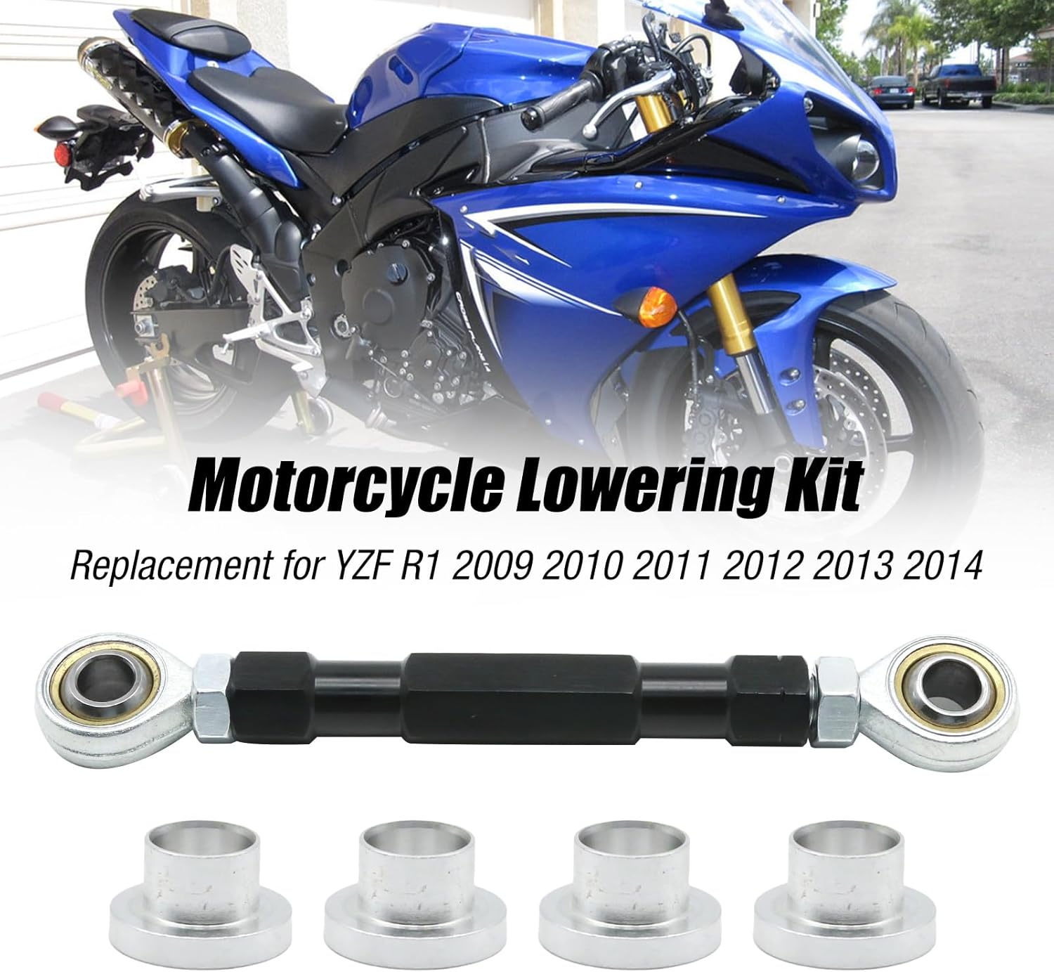 Motorcycle Lowering Kit (Black), 0-4" Rear Drop Links Adjustable Accessories, Replacement for YZF R1 2009 2010 2011 2012 2013 2014