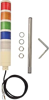 Signaworks 5 Stack Super Bright LED Tower Light, Steady On, Red/Amber/Green/Blue/Clear, 12 inch Threaded Pole, Right Angle Bracket, 5 Foot Pre-Wired Leads (24V AC/DC)