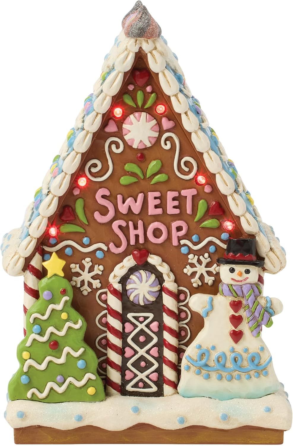 Enesco Jim Shore Heartwood Creek Gingerbread Christmas Sweet Shop Lit Figurine, 6.5 Inch, Multicolor