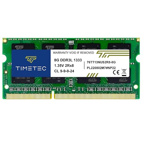 Timetec 8GB DDR3L 1333MHz PC3-10600 Non-ECC Unbuffered 1.35V CL9 2Rx8 Dual Rank 204 Pin SODIMM Laptop Notebook PC Computer Memory RAM Module Upgrade (8GB)