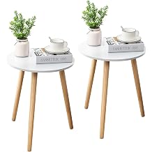Apicizon Round Side Table Set of 2, Wood End Tables, White