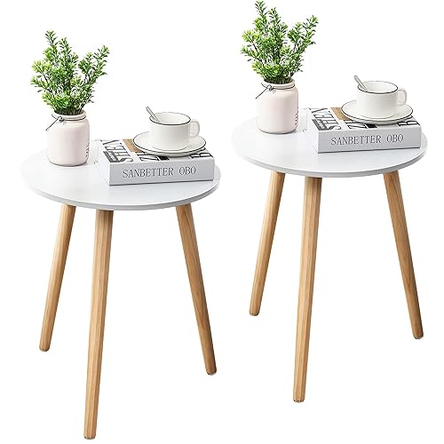 Apicizon Round Side Table Set of 2, White Nightstand Coffee