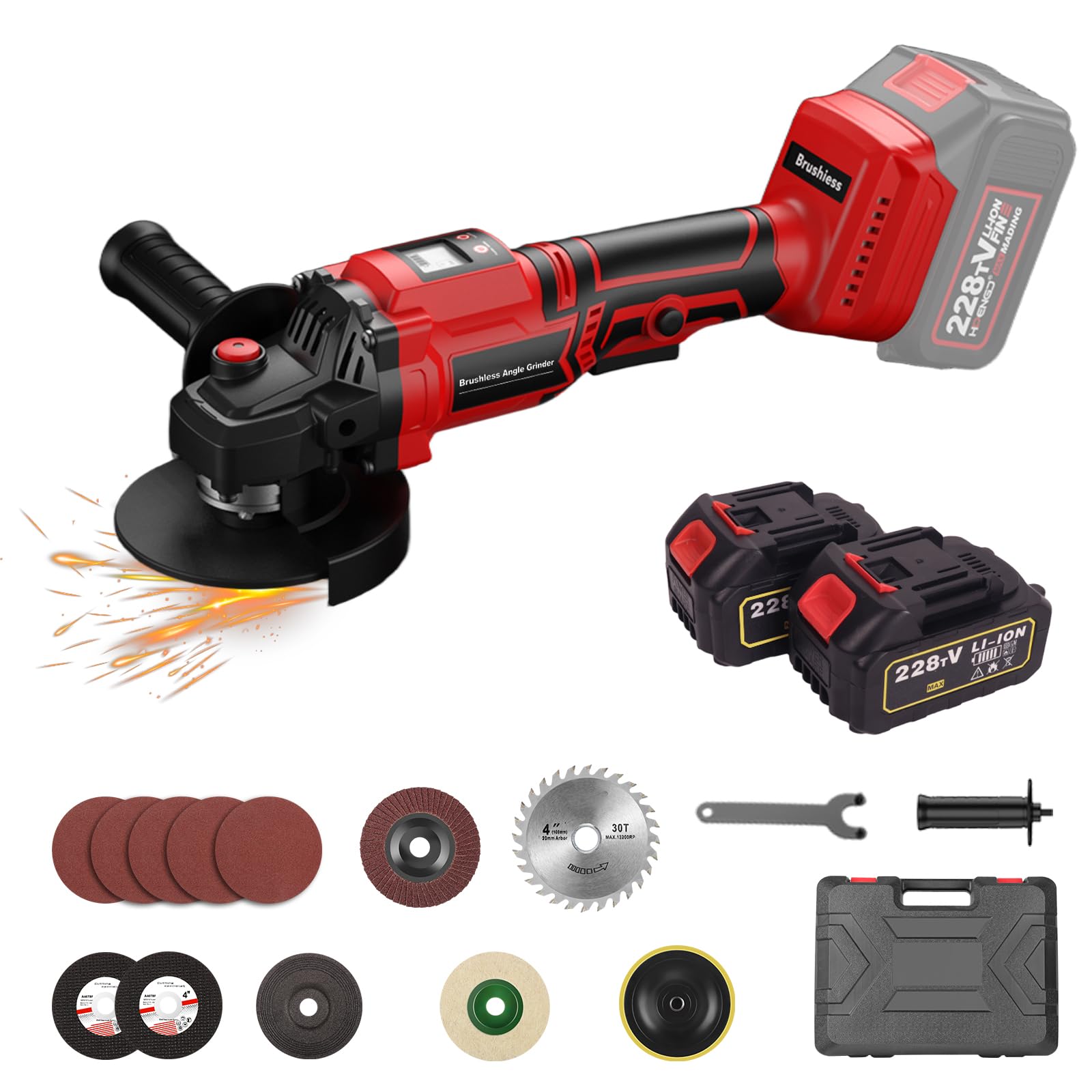 Iriisy 21V Cordless Disc Grinder Angle Grinder Ø 115 mm 9000 rpm Cordless Grinder with 2 Batteries for Grinding Cutting Polishing