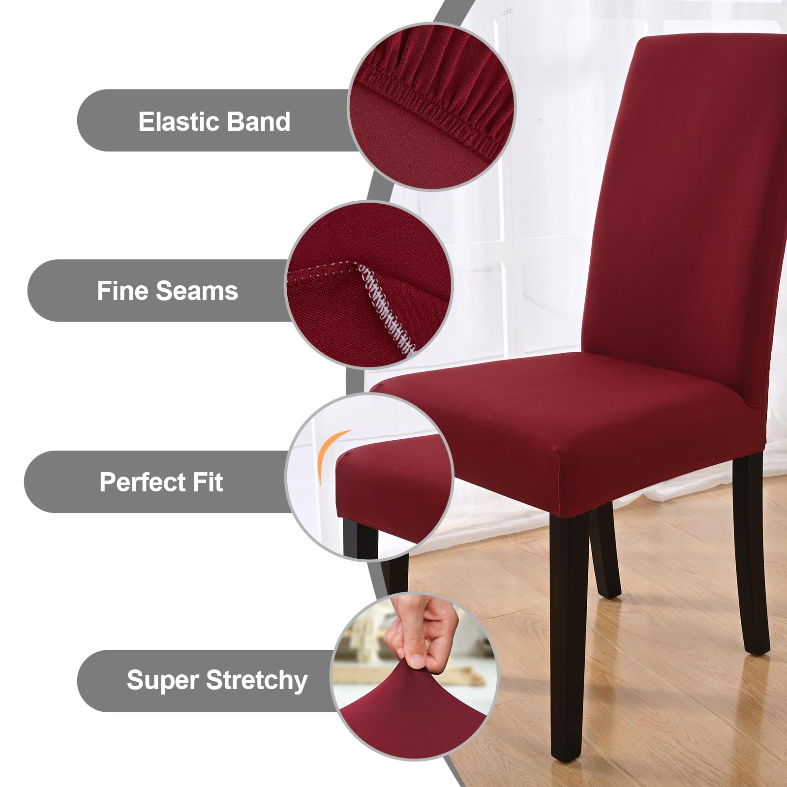 Yugarlibi Dining Chair Slipcovers Set of 4 Stretch Chair Covers Swing Chair Elastic Removable Dining Room Chair Covers Reusable Washable Chair Protector for Hotel Banquet Ceremony (Wine Red - Image 3