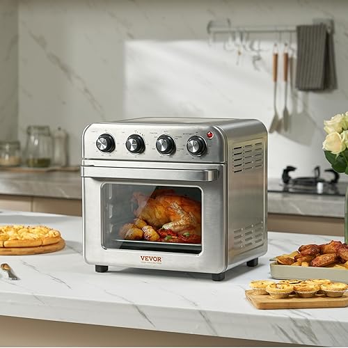 Miniatura 8 de VEVOR 7-IN-1 Air Fryer Toaster Oven, 18L Convection Oven, 1800W Stainless Steel Toaster Ovens Countertop Combo with Grill, Pizza Pan, Gloves, 6