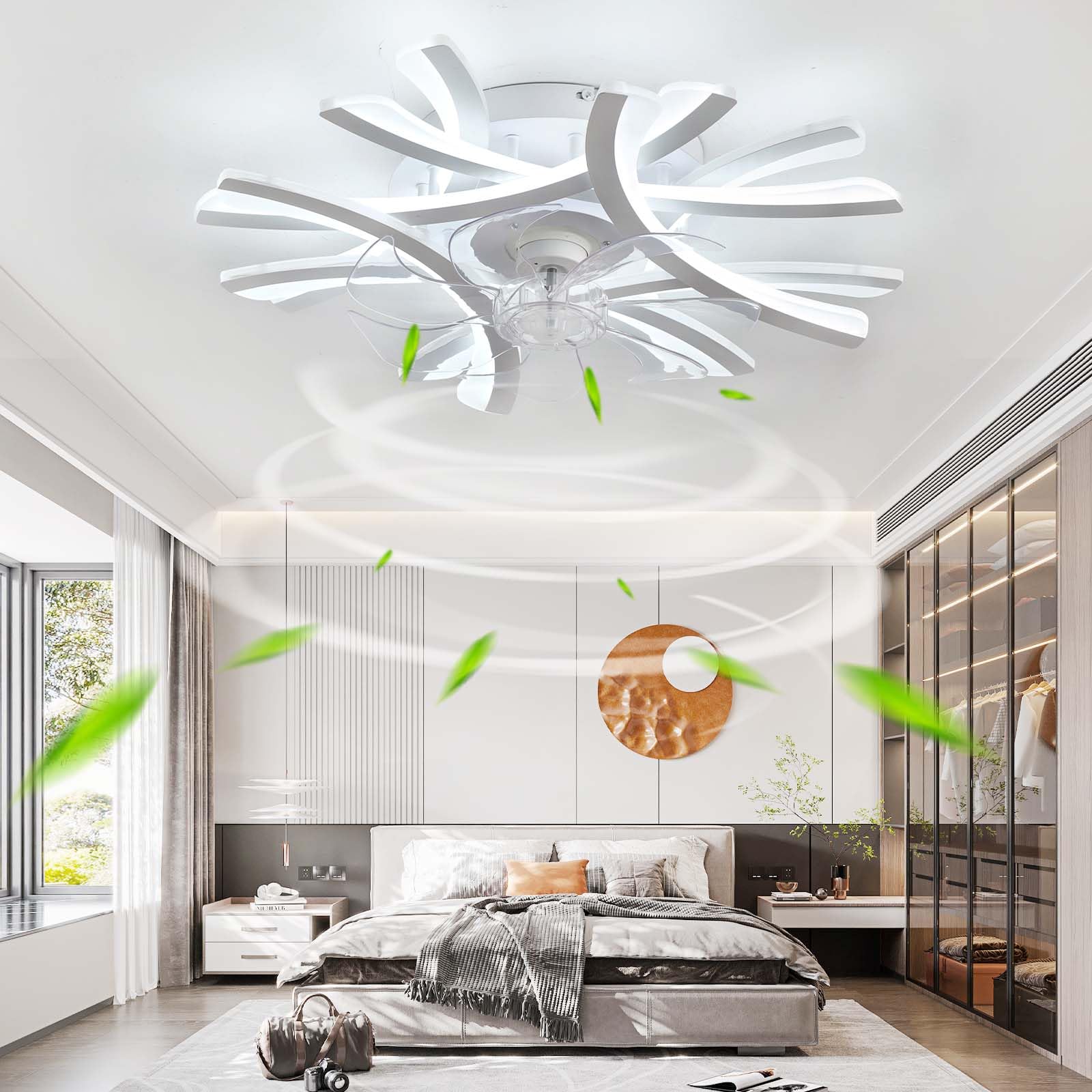 SXDMOUBK 23.6in Ceiling Fan Remote Control LED Dimmable Ceiling Fans with Lights and Remote Smart 6 Speed Mute Timer Ceiling Light with Fan DC Reversible Modern Memory Function APP-White