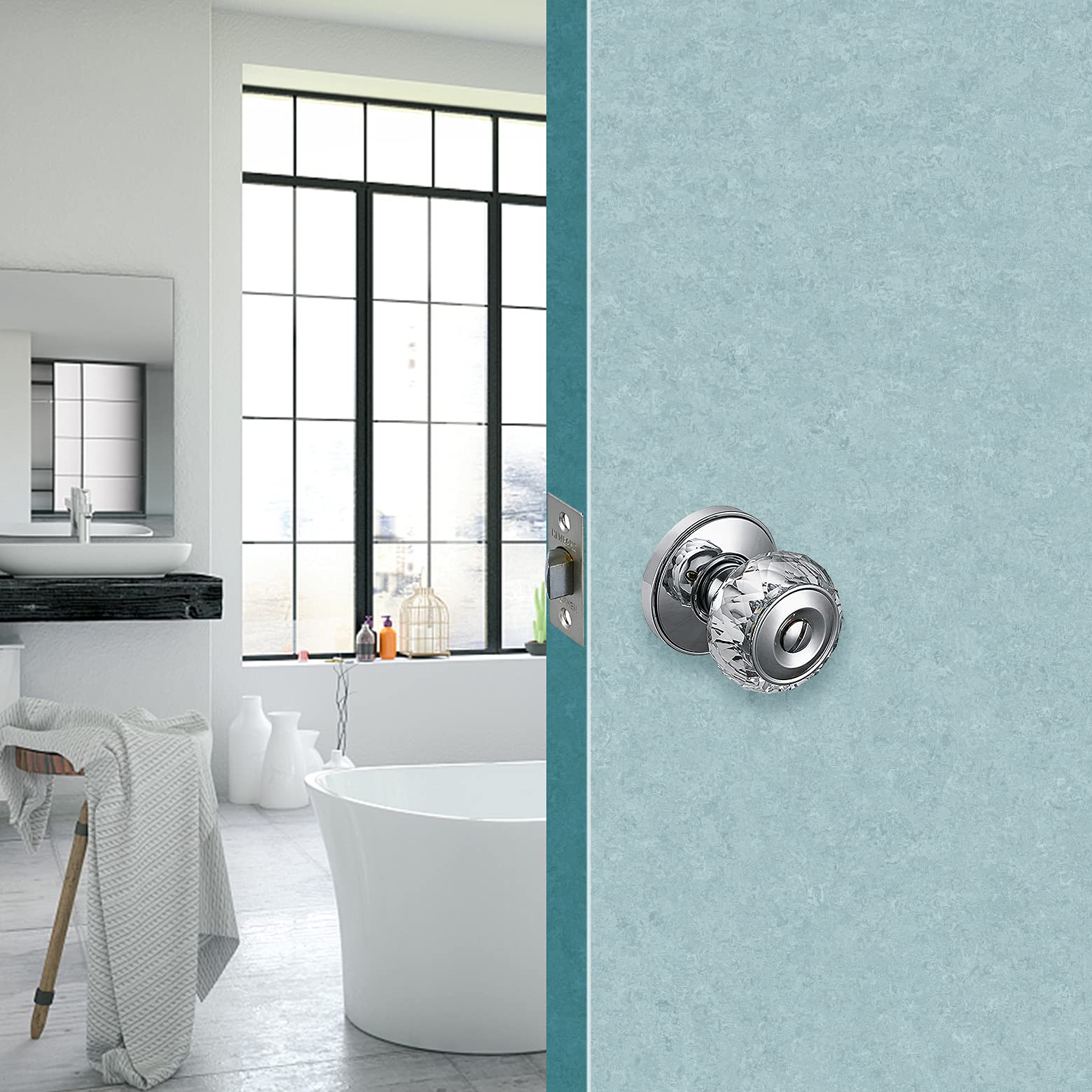 Amazon.co.jp: プライバシー ガラス ドアノブ ロック付き クリスタル