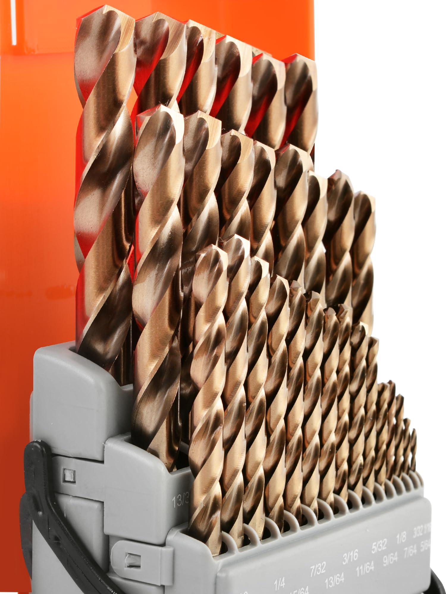 Kendo29PCS Cobalt Drill Bit Set (1/16''-1/2''), M35 High Speed Steel,135 Degree Tip, Twist Jobber Length Drill Bits Set for Hard Metal, Stainless Steel, Cast Iron and Wood with Storage Case