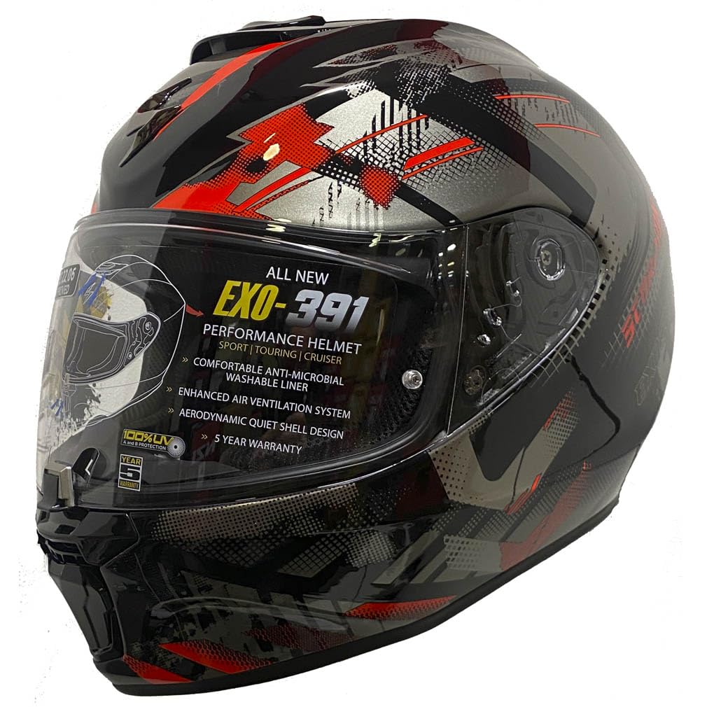 Scorpion Exo-391 Clutter Rojo | Casco de Moto Integral Unisex Hombre y Mujer Homologado ECE 22.06 (M)