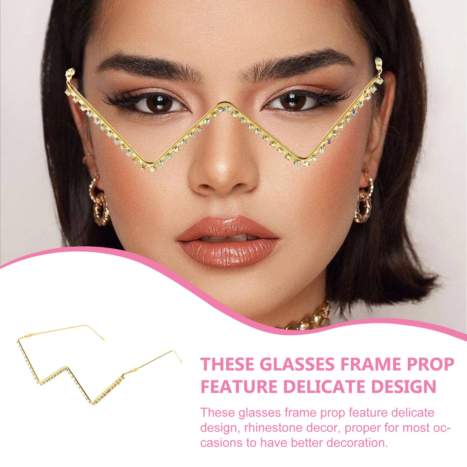 Beavorty Half Frame Sparkling Crystal Sunglasses Rhinestone  display picture 2