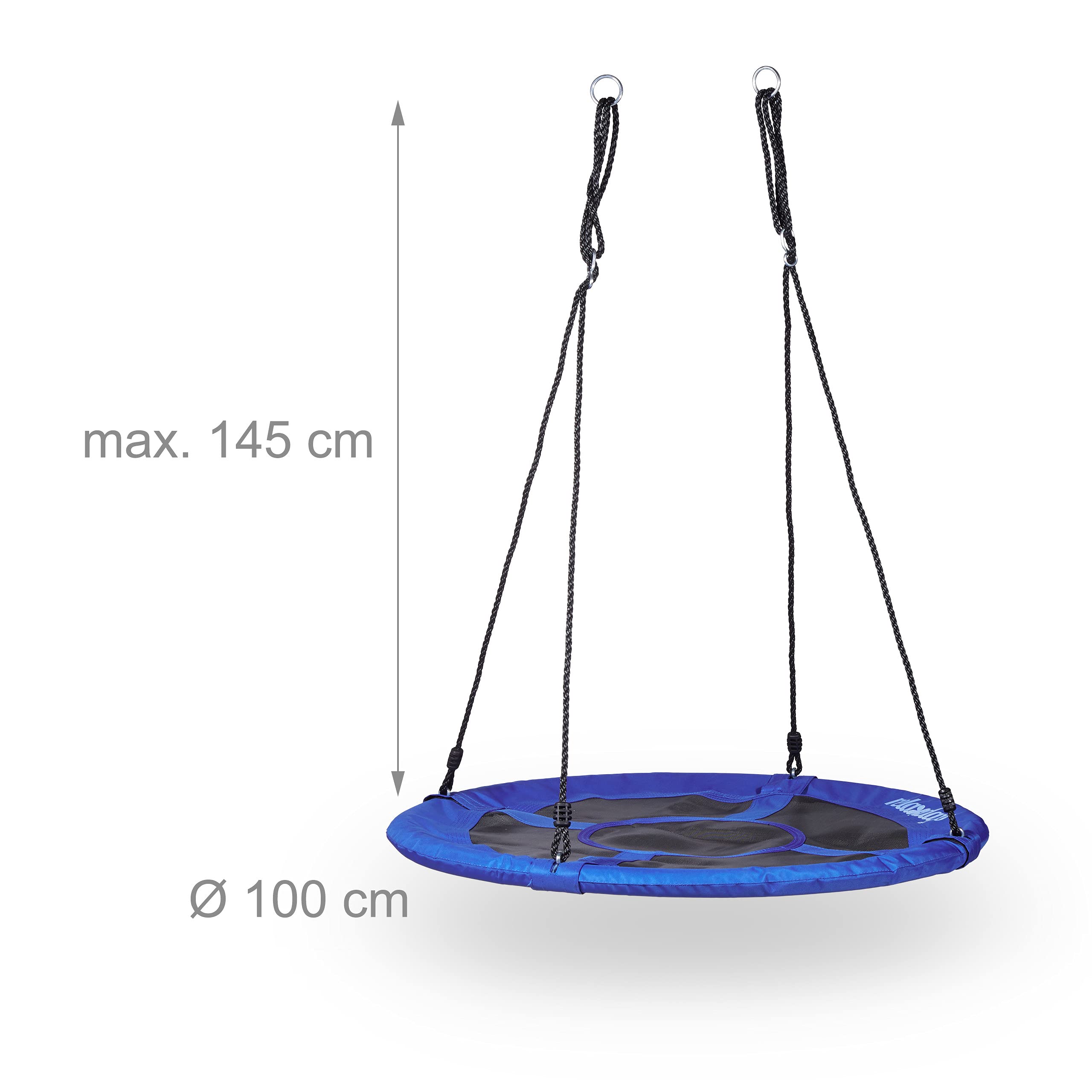 Relaxdays Altalena a Nido Rotonda, Sedia Sospesa da Giardino, capacità Fino 100 kg, HxLxP: 145 x 100 x 100 cm, Blu Scuro