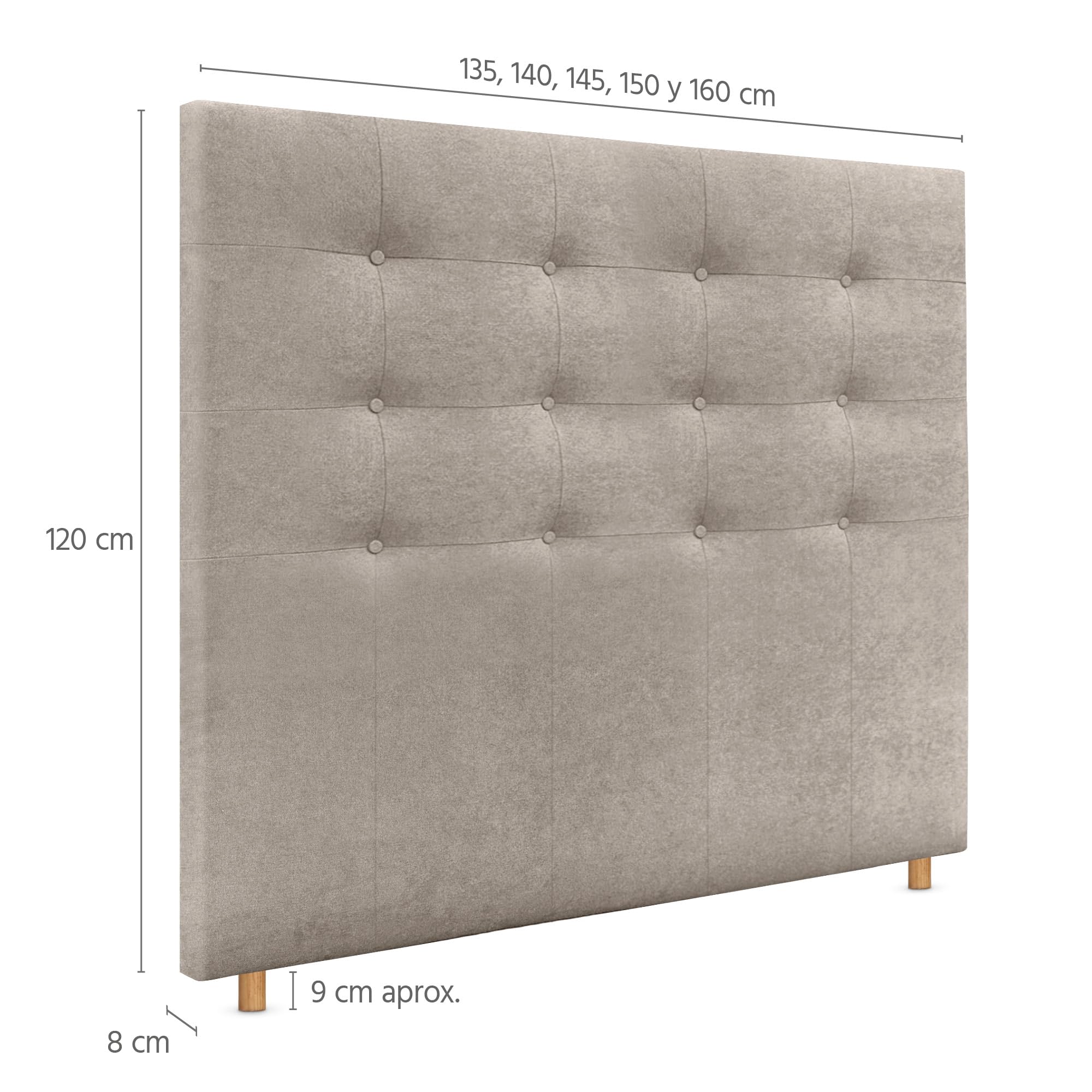 DHOME Cabecero Capitoné hasta el Suelo 150x120cm Tela Beige Tapizado ACUALINE para Cama