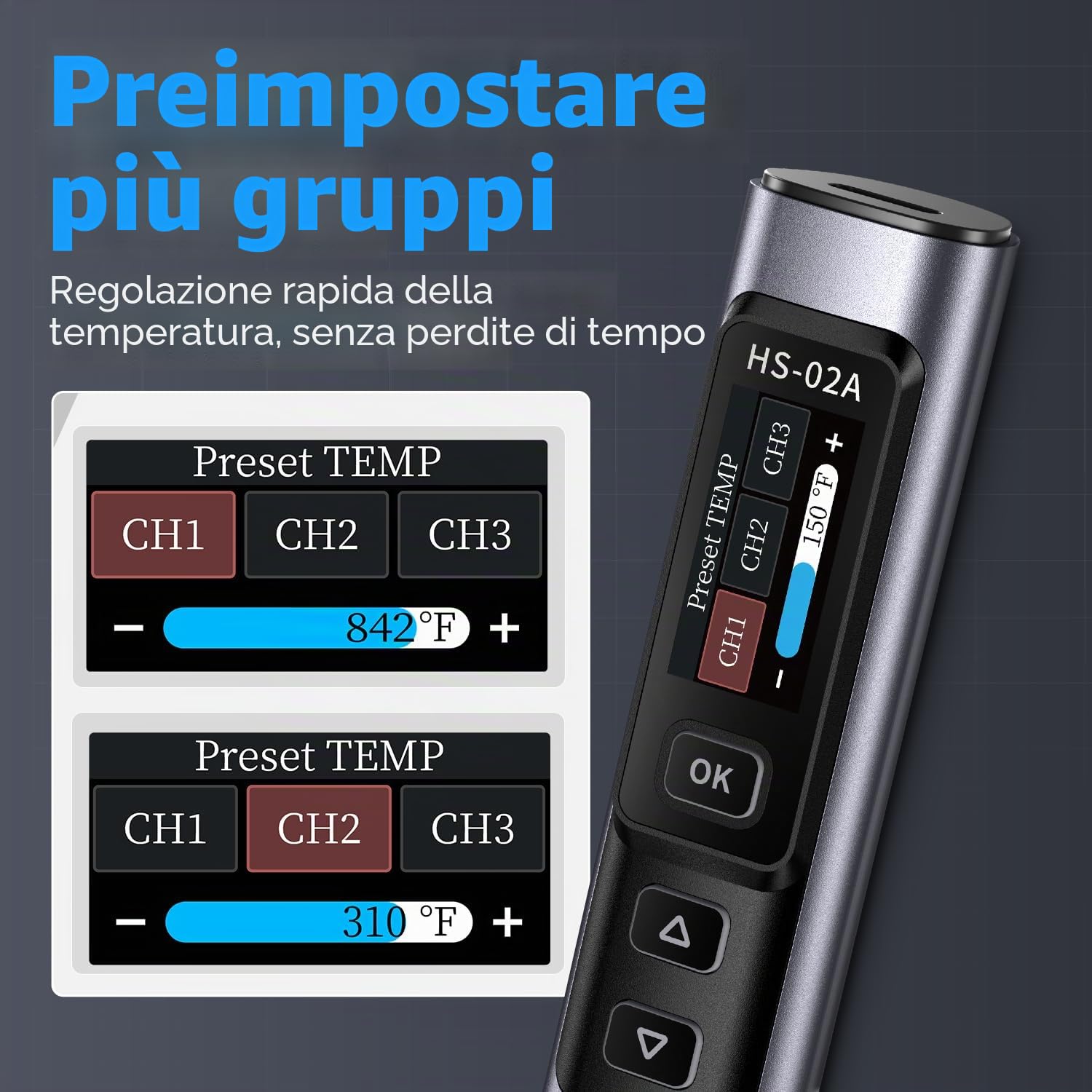 FNIRSI HS-02A 100W Kit saldatore portatile con cavo con custodia, riscaldamento rapido 3S, 222-1002 °F, temperatura preimpostata 3 gruppi, 6 punte di saldatura F245, penna saldatrice intelligente per