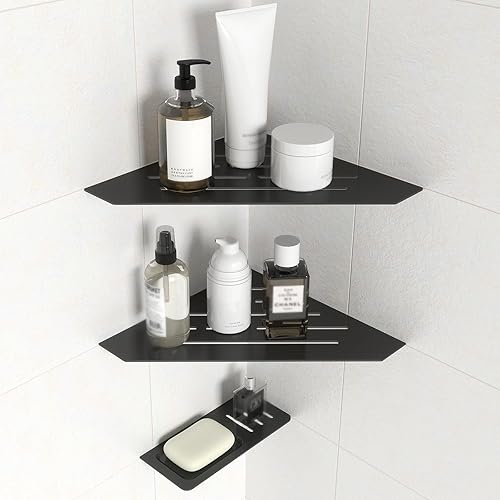 Estante de ducha de esquina empotrado de 10 pulgadas, 2 paquetes, instalación de montaje en lechada con soporte para jabón, organizador de esquina