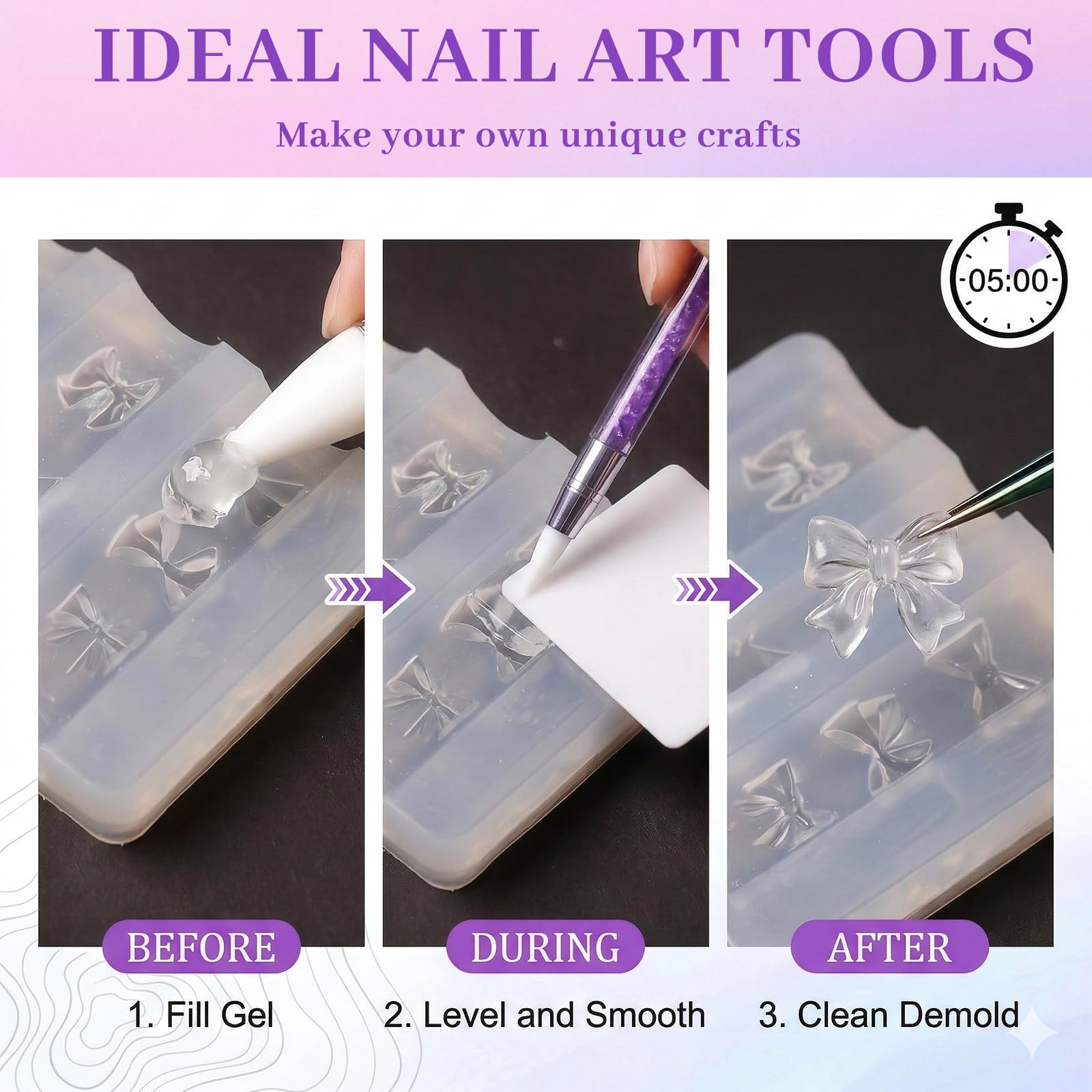 Nails Mold, set da 4 pezzi di timbri per unghie per disegno nail art con stampi in silicone 3D con fiori, stamping templates per unghie