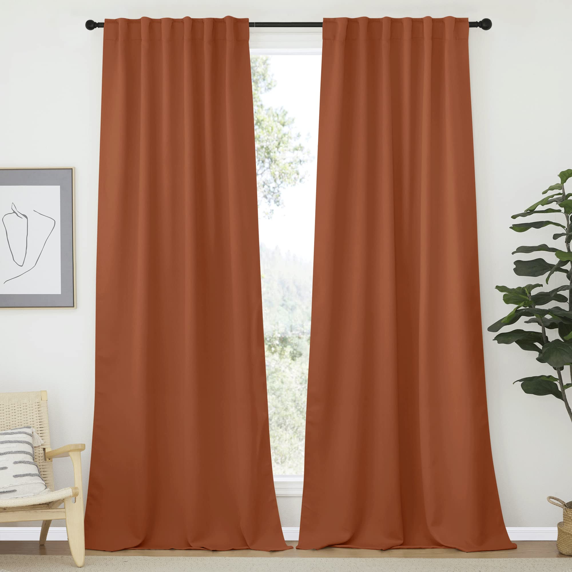 NICETOWN Bedroom Blackout Curtain Panels - (Burnt Orange Color) 52 x 120 inch, 2 PCs, Insulating Energy Saving Solid Rod Pocket Blackout Drapes for Hall, Villa