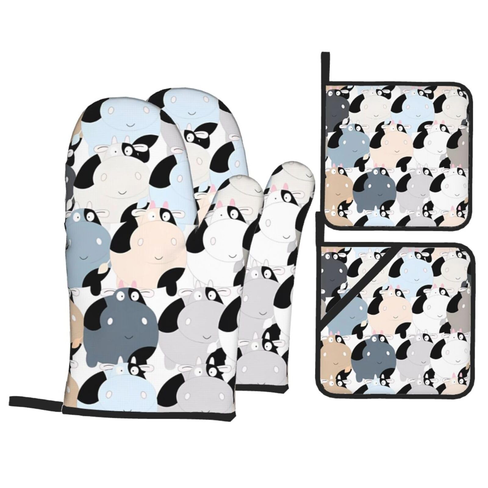 HJFCZH Cow collection Prints Kitchen Throw Set: Durable Oven Layers with Waterproof Polyester – 4 Piece Heat Protection System