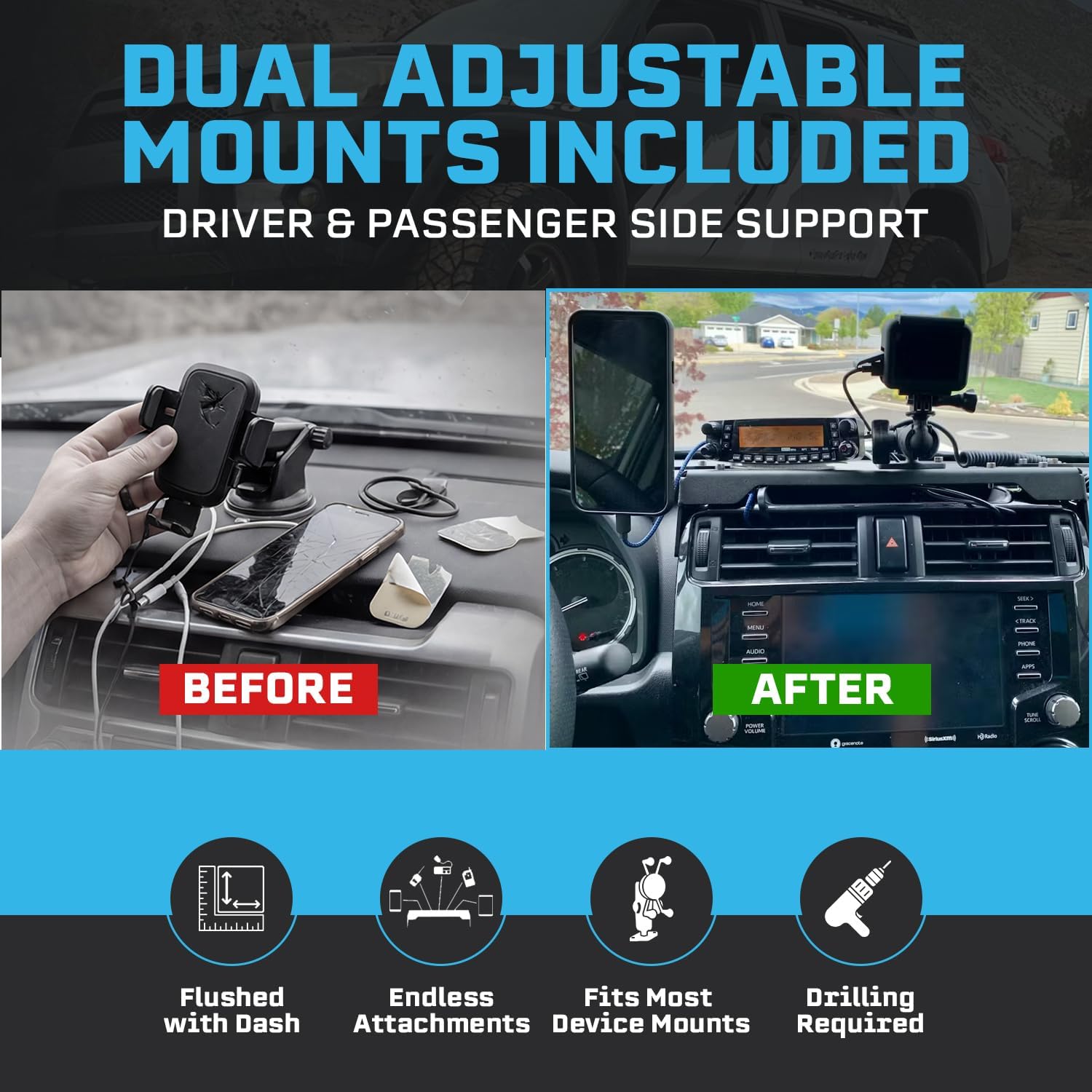 Rago Fabrication Modular Device Dash Mount Compatible with 2010-2024 Toyota 4Runner 5th Gen - Laser-Cut CNC Steel Phone Holder, GPS Holder, Tablet Holder, Made in USA