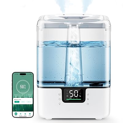 Smart Humidifiers for Bedroom Home, 6L Cool Mist Top Fill Humidifier Large Room with Essential Oil Diffuser, Touch/APP/Voice Control, NightLight Humidifiers for Nursery & Plants (White, 1Pack)