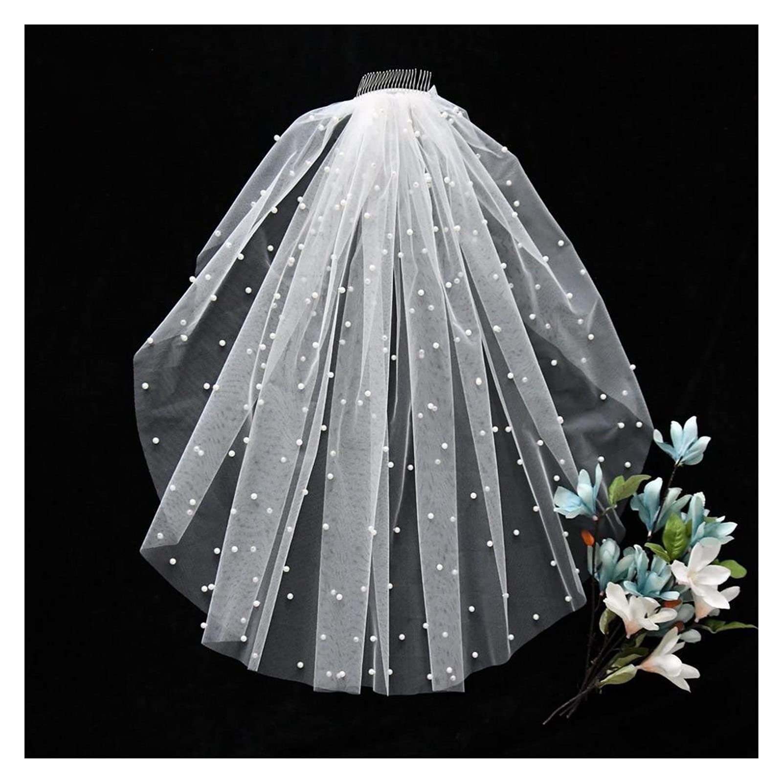 Brautschleier, Tüll, Perlen, Hochzeitsschleier mit Haarkamm, 1-stöckig, kurzer Hochzeitsschleier, Kathedrale, Hochzeitsschleier (Farbe: Off-White, Größe: 500 cm)