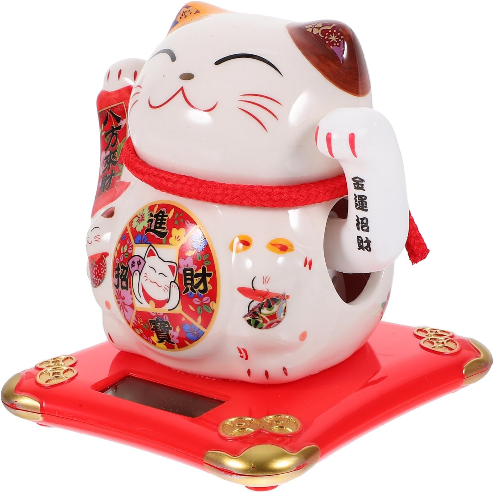 NOLITOY Waving Arm Japanese Maneki Neko Figurines Chinese Cat Solar Wealth Fortune Cat Statue Decoration for Decorating Front Desk Car Business Openings Red