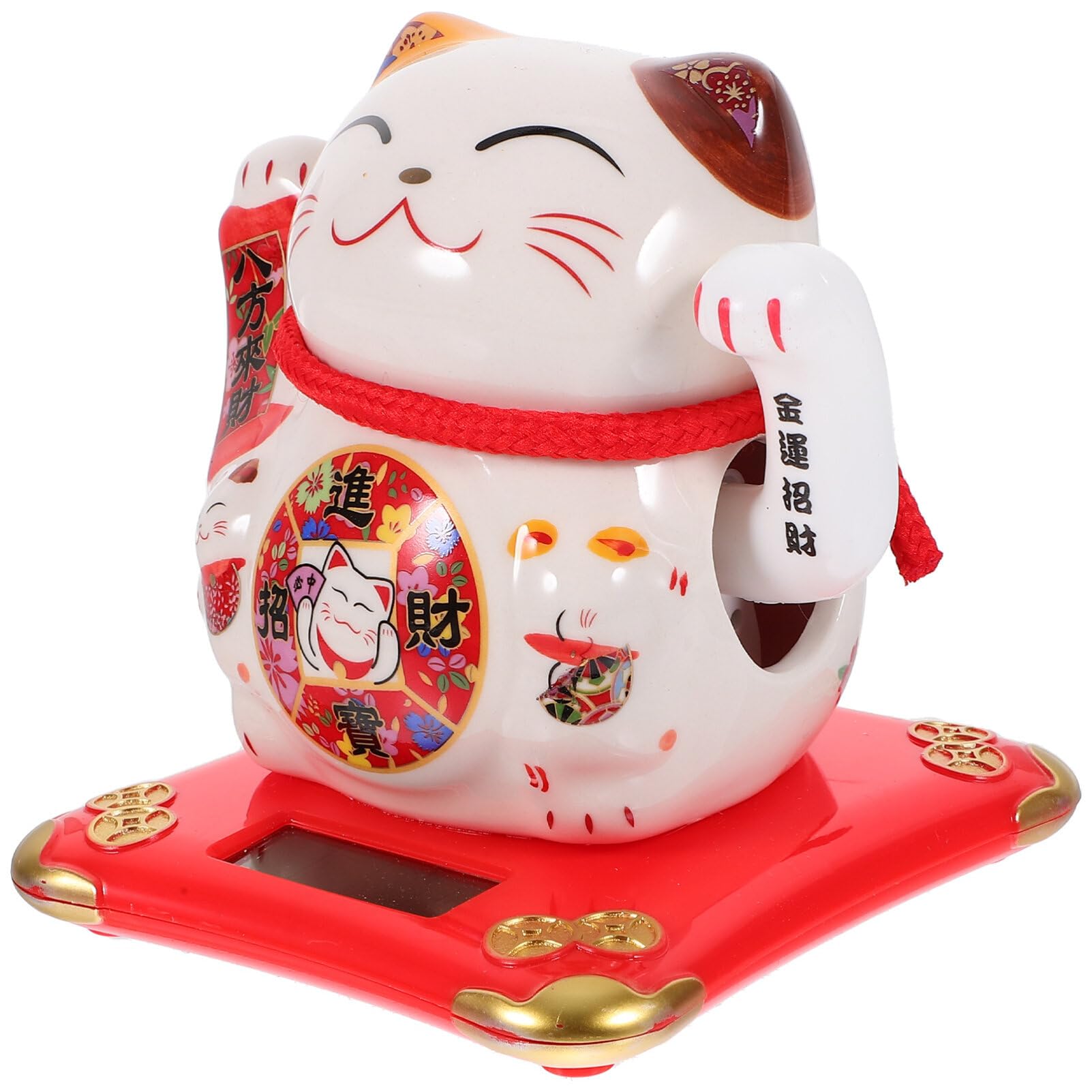 NOLITOY Waving Arm Japanese Maneki Neko Figurines Chinese Cat Solar Wealth Fortune Cat Statue Decoration for Decorating Front Desk Car Business Openings Red