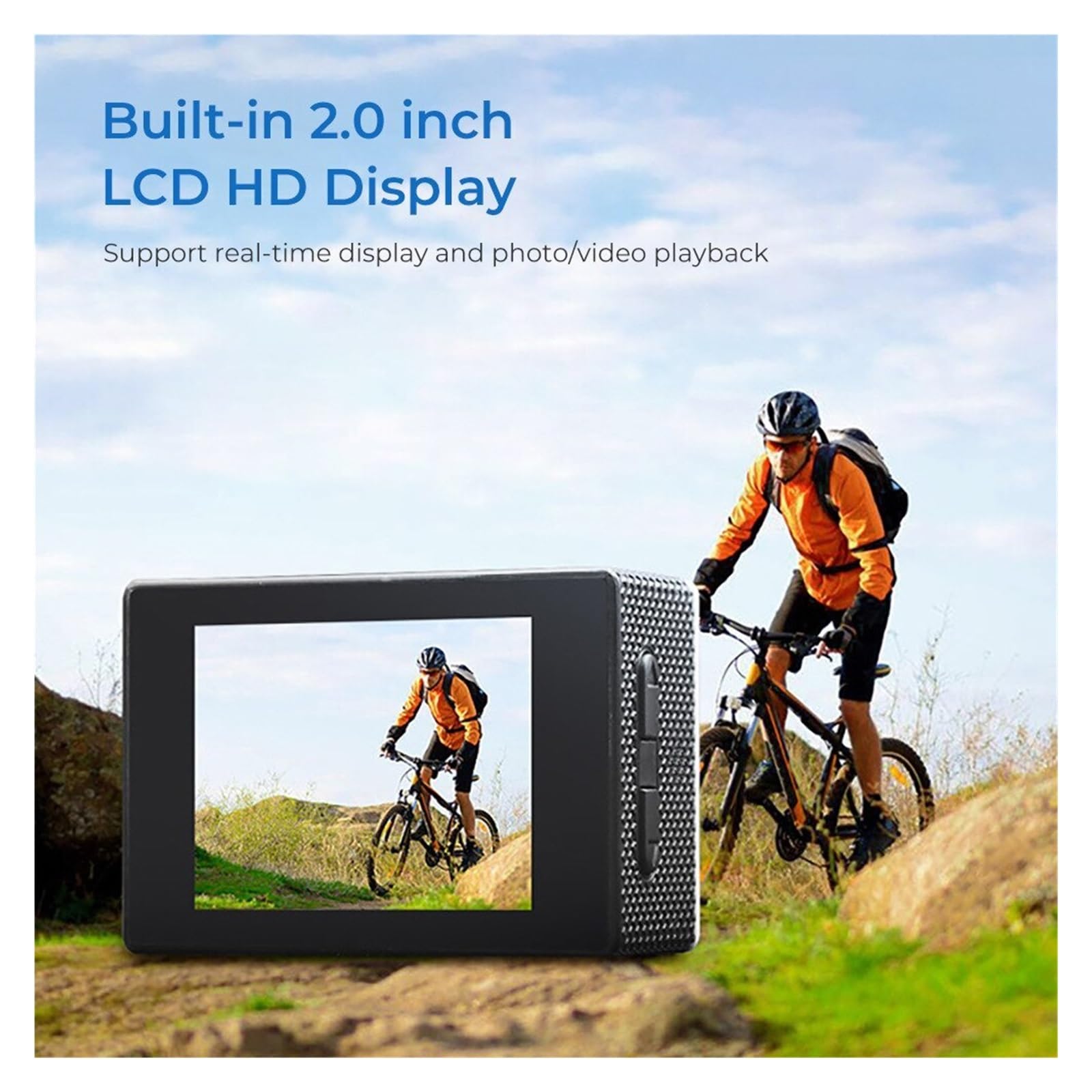 Macchina Fotografica d'azione Azione Sportiva Videocamera for Registrazione Subacquea Impermeabile Videocamera Full HD Cam Videoregistratore for Esercizi estremi(Blue)