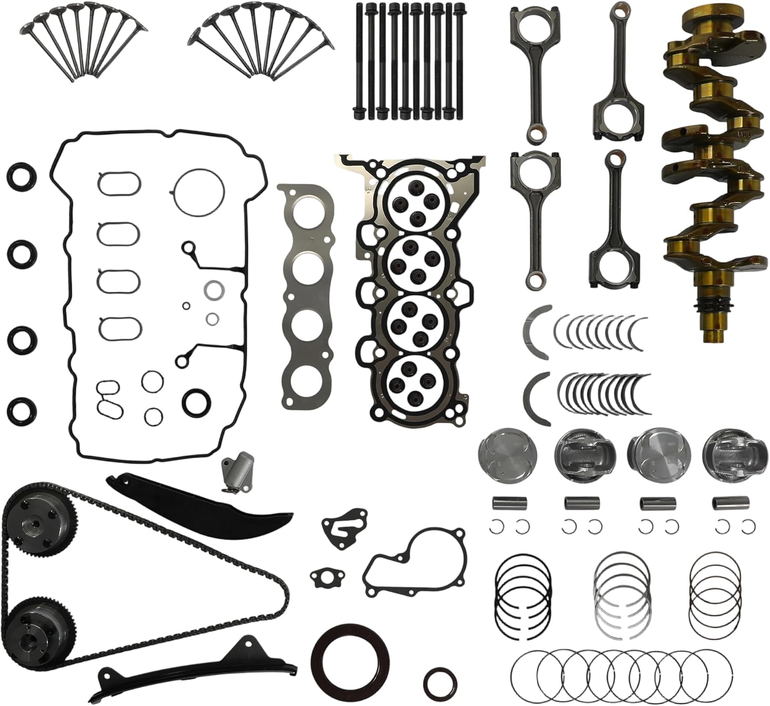 G4NB 1.8L Engine Overhaul Rebuild Kit w/Head Gasket Set Crankshaft Timing Chain Kit w/VVT Sprocket Con-Rod Piston Kit Fit For Hyundai Elantra 2012-2016 IX35 2013-2015 Kia Forte 2014-2015 23110-2E711