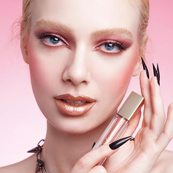 Oulac Peach Diamond Lip Gloss - Metallic Nude Liquid Lip Stain, Long Lasting Lipstick for Women, also for Eyeshadow, Glitter Finish, Waterproof, No Transfer, Full Coverage, Vegan, 4.5ml, MD06