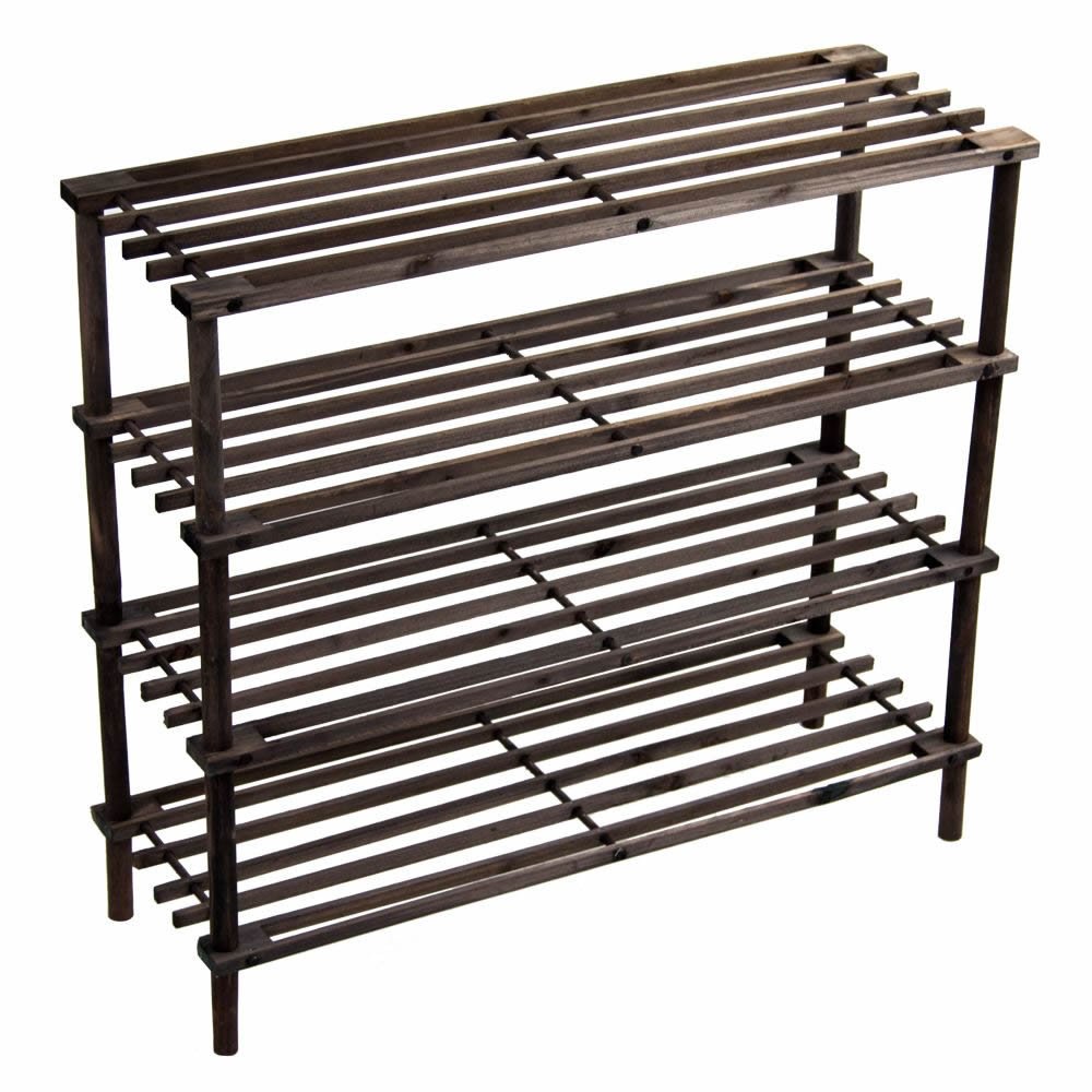 PRIMA HOUSEWARES Wooden Shoe Boot Trainer Rack Storage Shelf Organiser Stand Unit - Dark Oak - 4 Tier