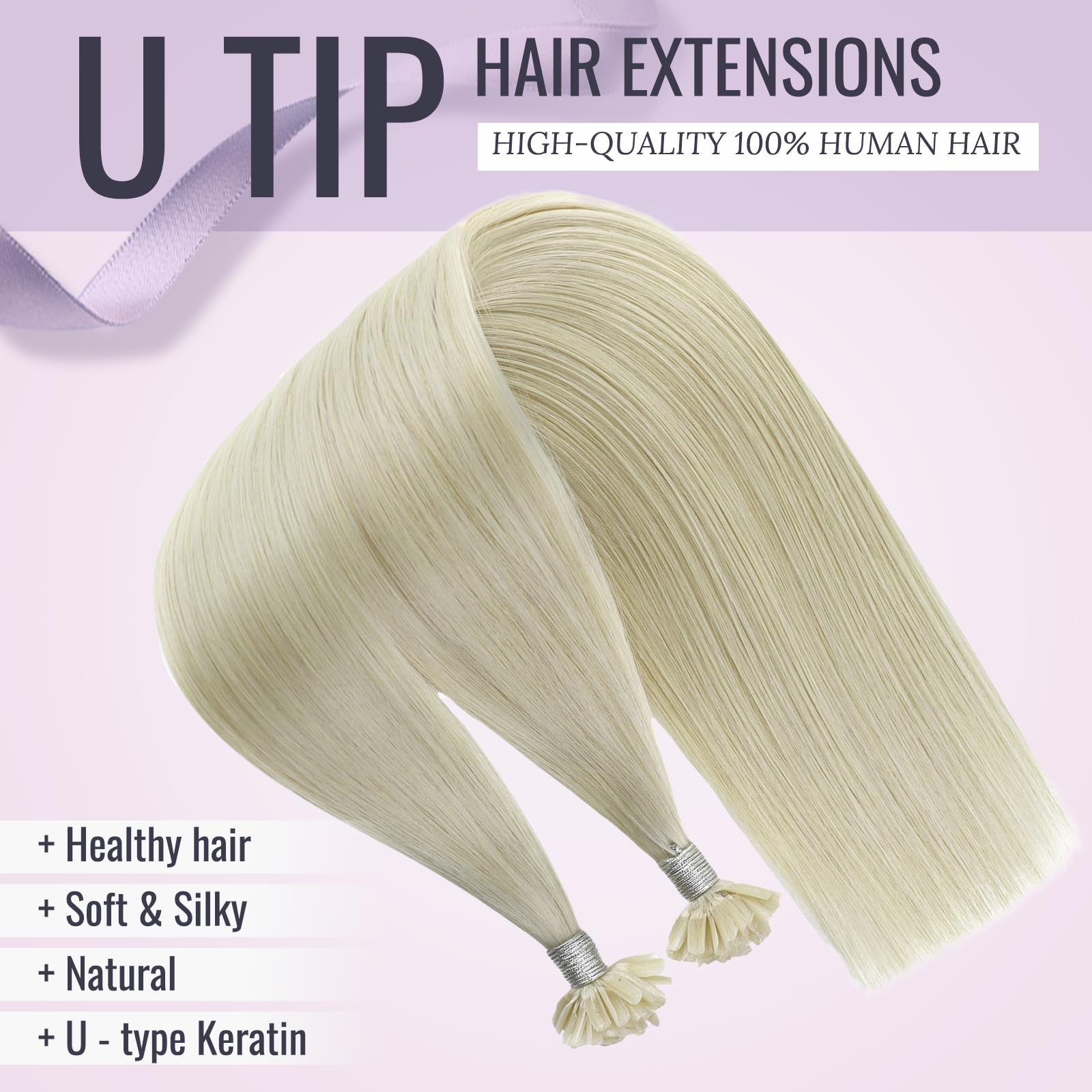 Fshine Natale Extension Cheratina Capelli Veri 50g Lunghi 50CM Biondo Platino Real Hair 1000 Keratina 1g/ciocca Pre Bondend