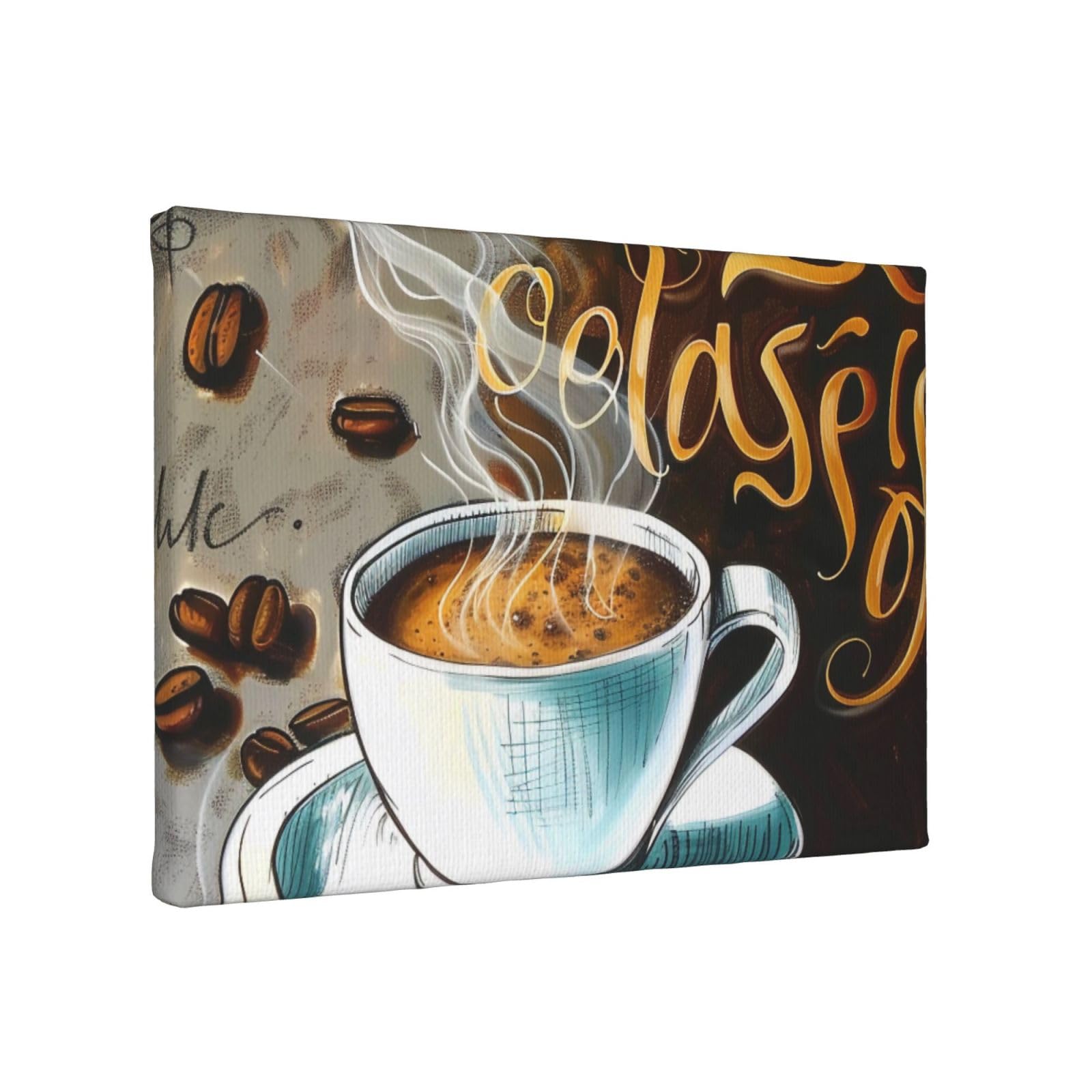 YKLJG Delicious Coffee Printed Wall Art Canvas Painting 30x20 CM Wooden Framed Picture Painting Artwork Prints for Bedroom Kitchen Home Office Decor