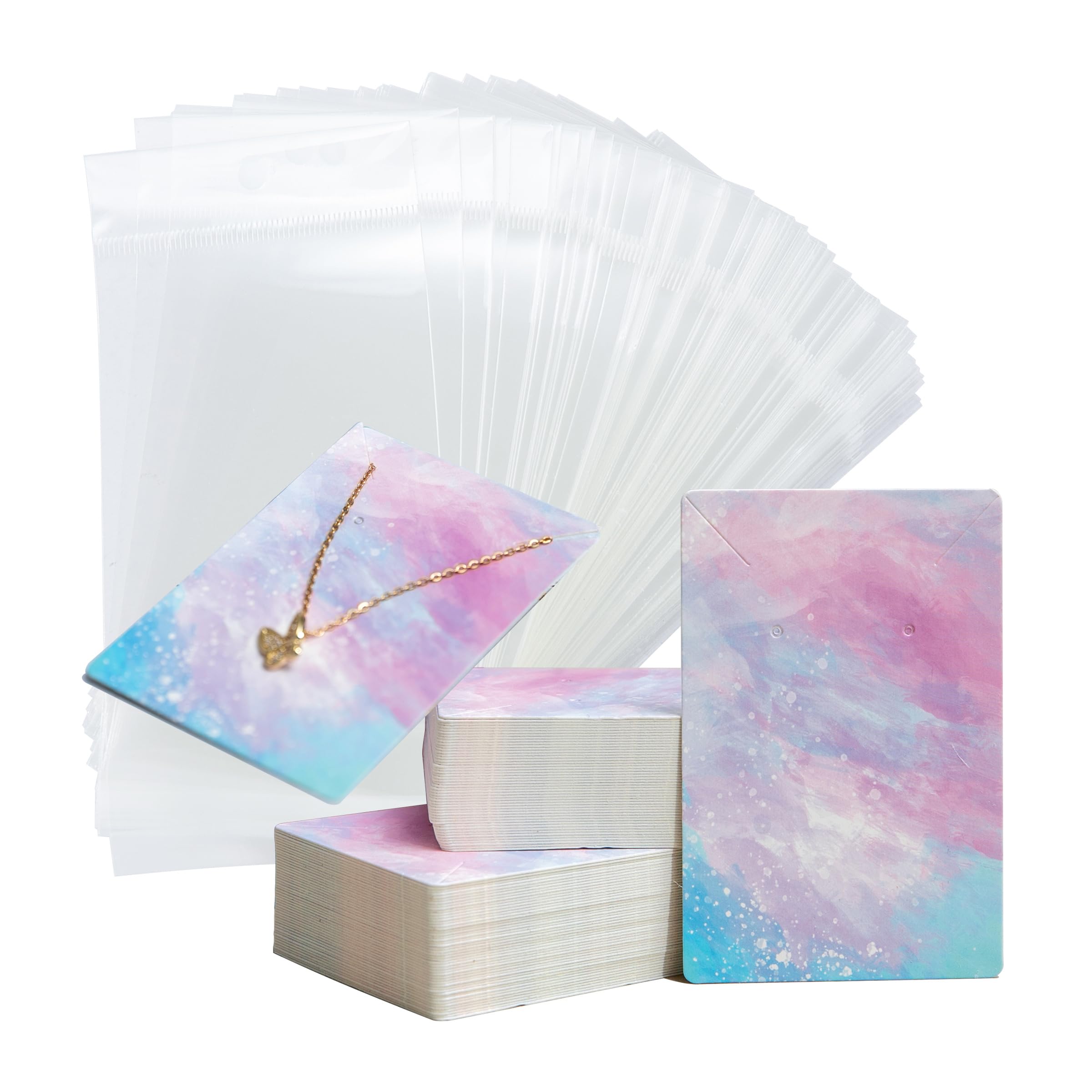 Lamantery Cloud Printing Necklace Cards with Bags Earring Cards Sets for Display Jewelry Display Hanging Card 3.5