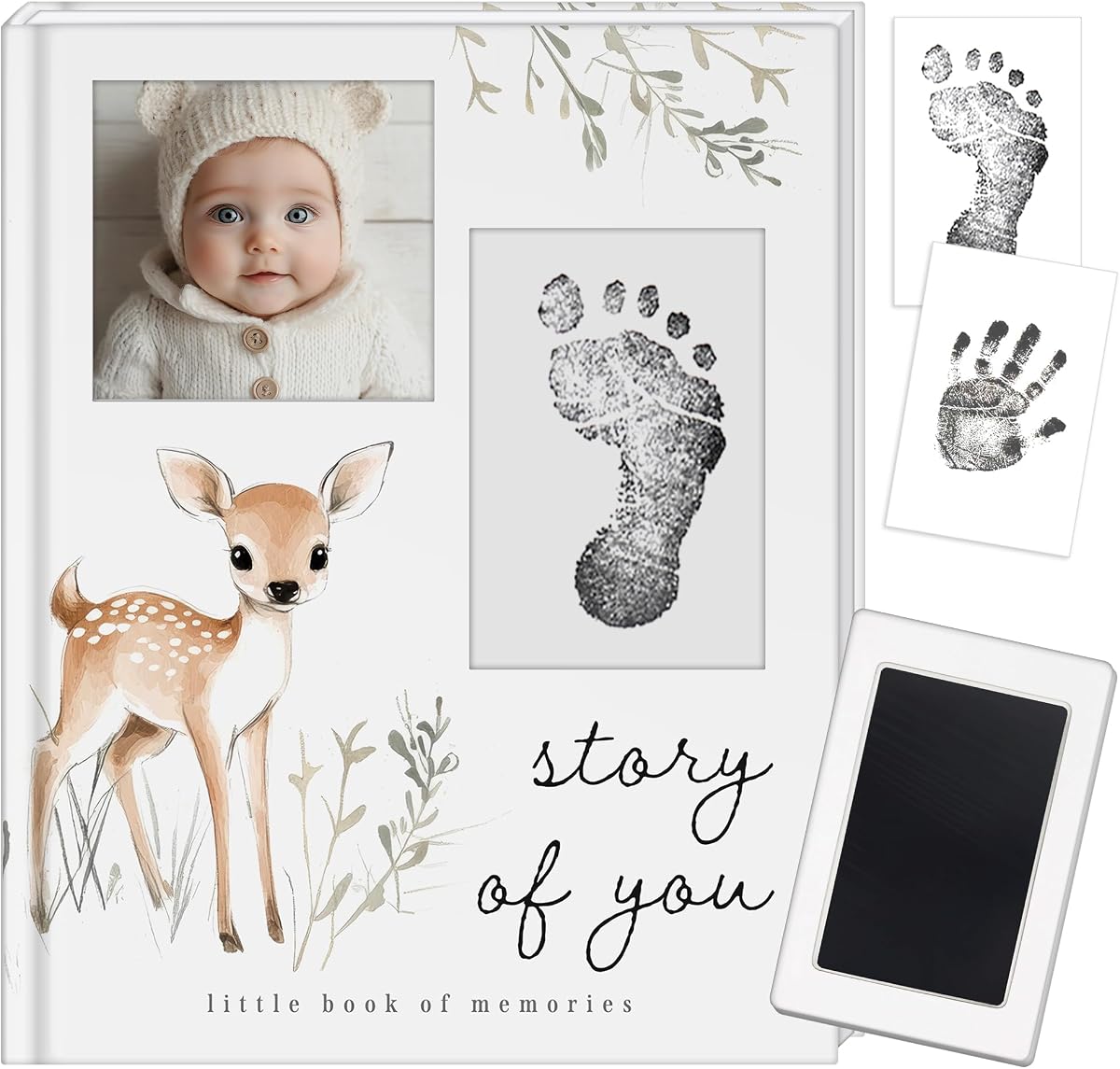 Libro de recuerdos para bebé y diario de embarazo, libro de recuerdo para bebé con almohadilla de tinta de tacto limpio para manos y huellas de recién nacidos, diseño simple y elegante, un gran regalo para baby showers y nuevas mamás (clásico)