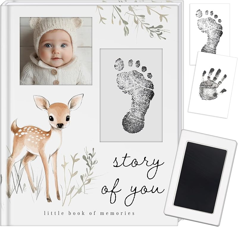 Libro de recuerdos para bebé y diario de embarazo, libro de recuerdo para bebé con almohadilla de tinta de tacto limpio para manos y huellas de recién nacidos, diseño simple y elegante, un gran regalo para baby showers y nuevas mamás (clásico)