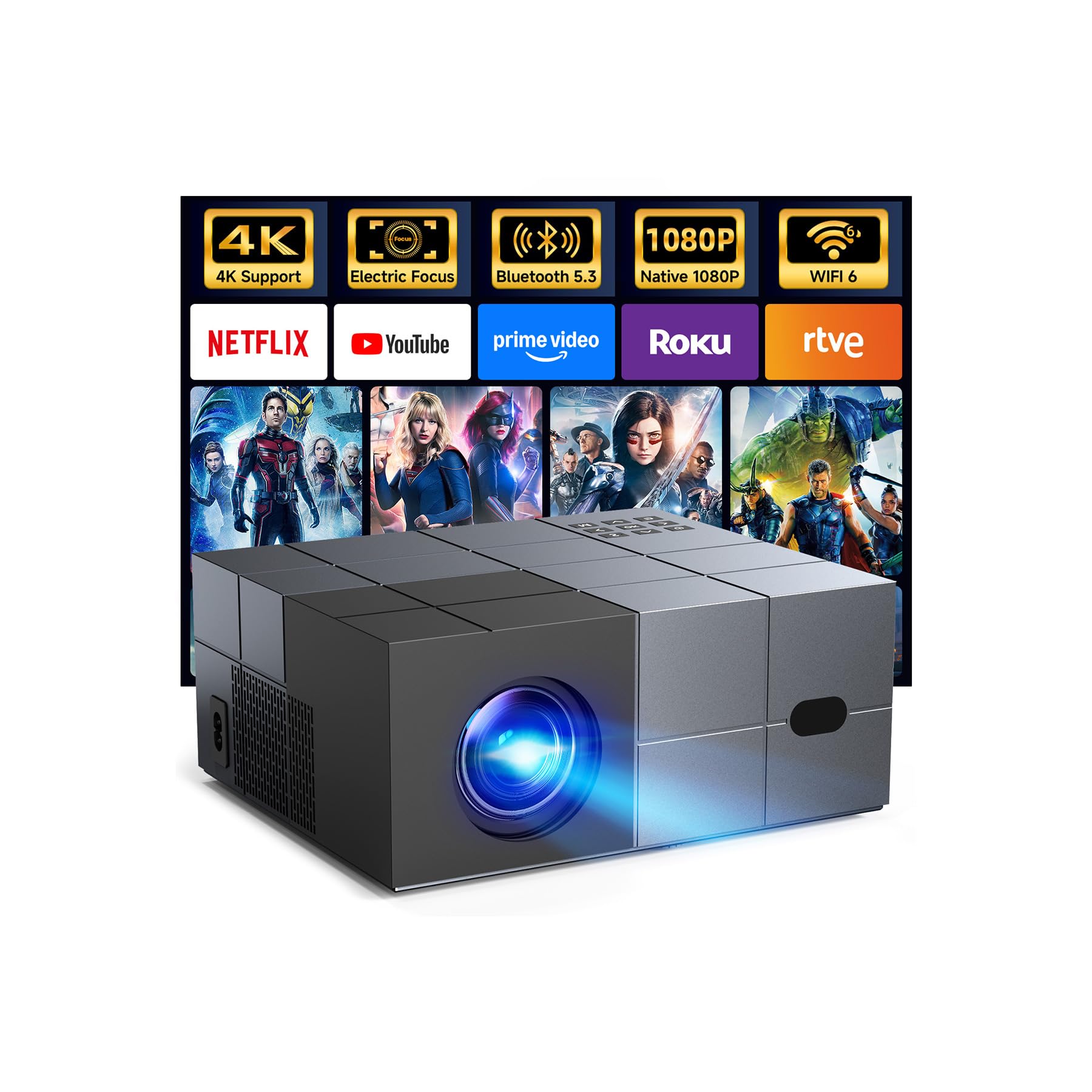 Grey Projector with WiFi and Bluetooth