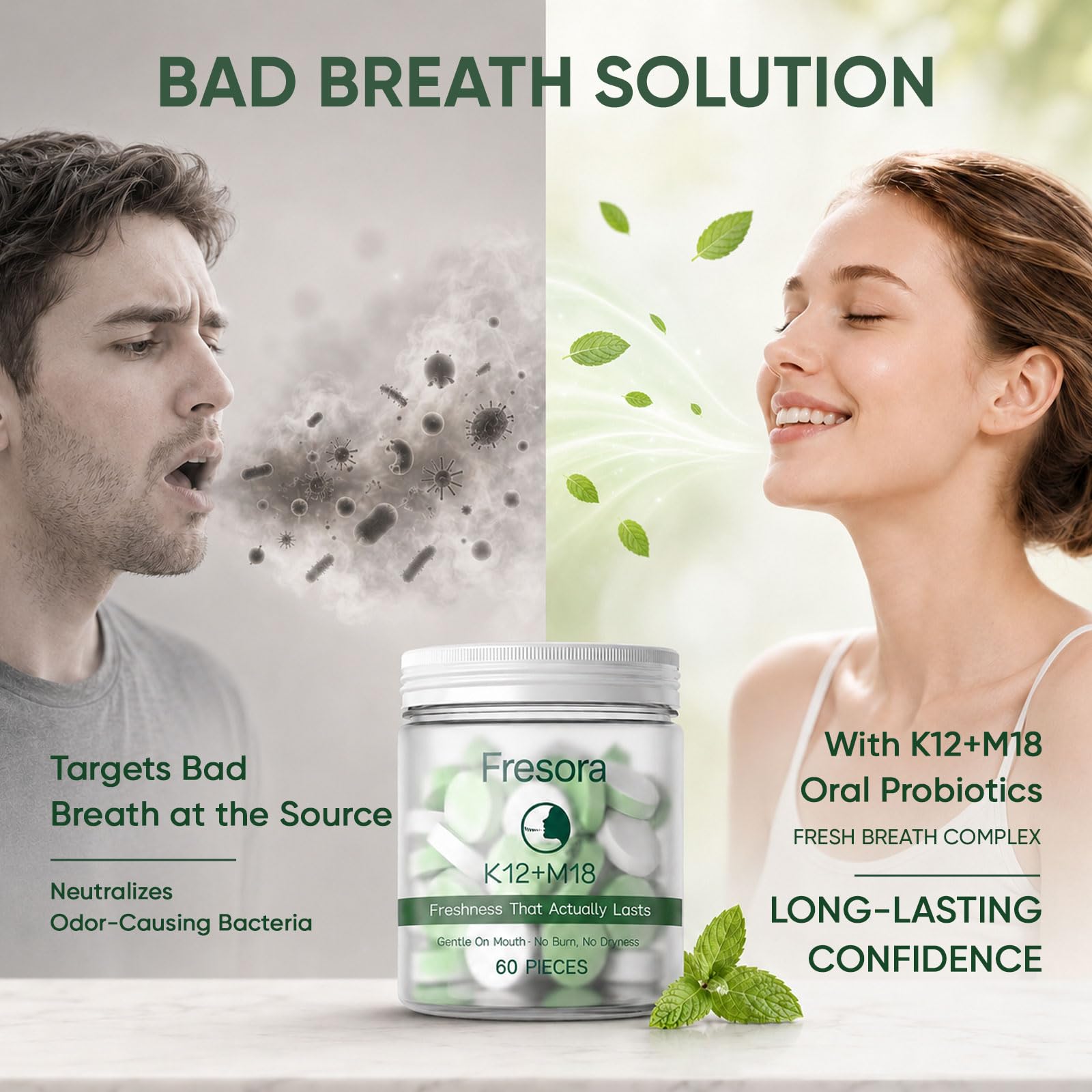 Oral Probiotics, with K12 & M18, Oral Probiotics for Mouth Bad Breath for Adults, Sugar-Free Mint Lozenges for Oral Microbiome Balance, Defends Against Bad Breath & Dental Problems, 60 Count — Amazon image 4