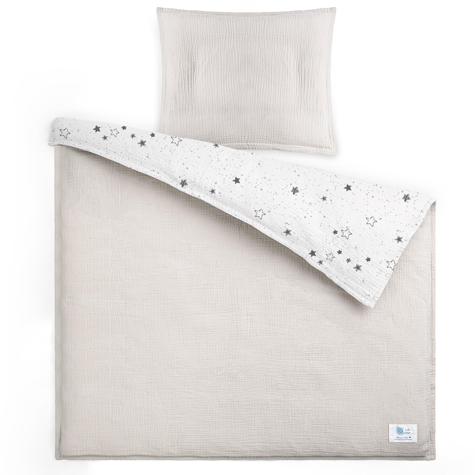 lulumoon Musselin Baby Bettwäsche 80x80: Bettbezug 80x80 + Kissenbezug 35x40cm aus Baumwolle Oeko-TEX Standard – Leicht und Komfortabel Bettwäsche Set für Baby Kinder