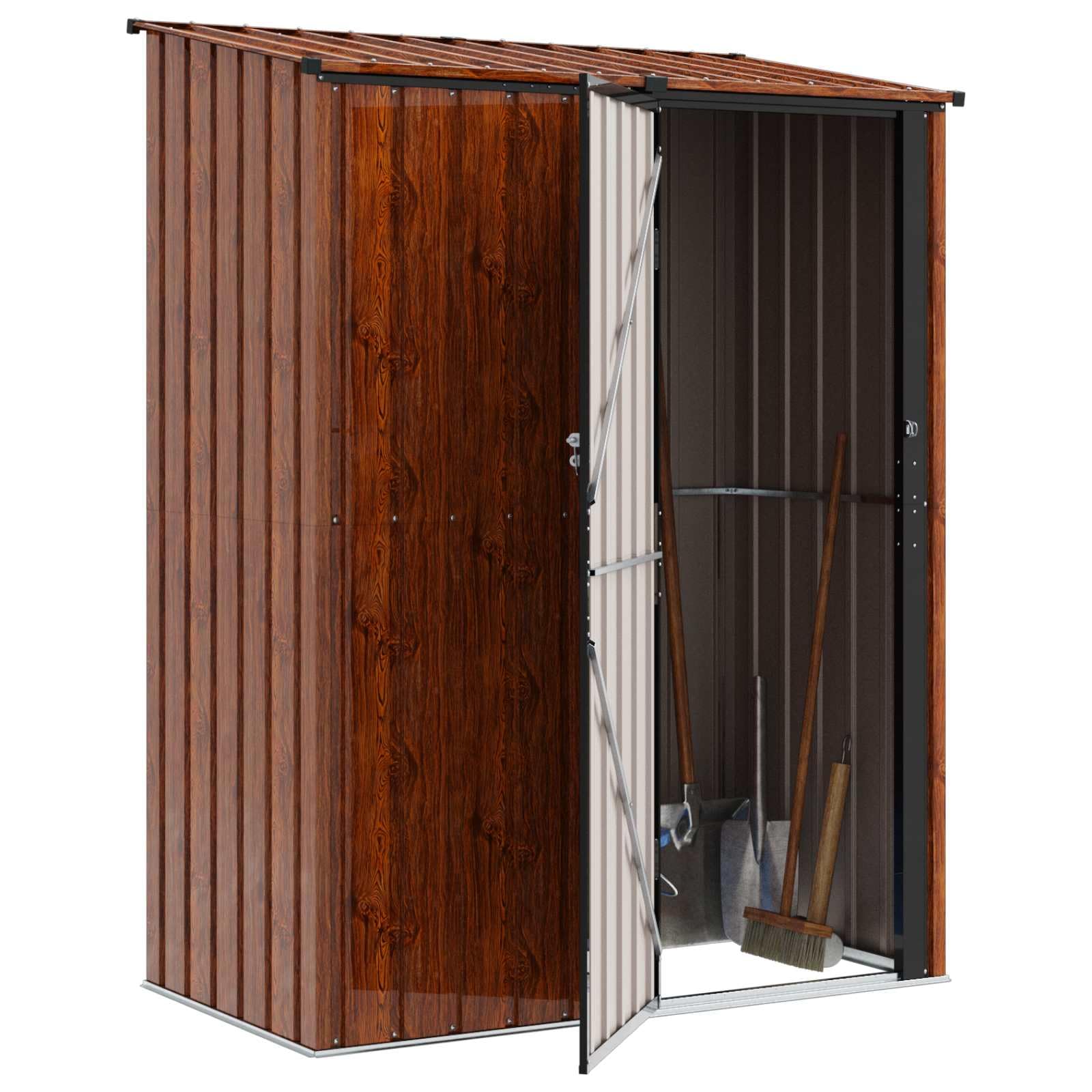 vidaXL Casette da giardino Marrone 153,5 x 86 x 200 cm Metallo, Casetta da Giardino e Terrazza, Moderna, Resistente alle Intemperie, Ampio Spazio per Attrezzi