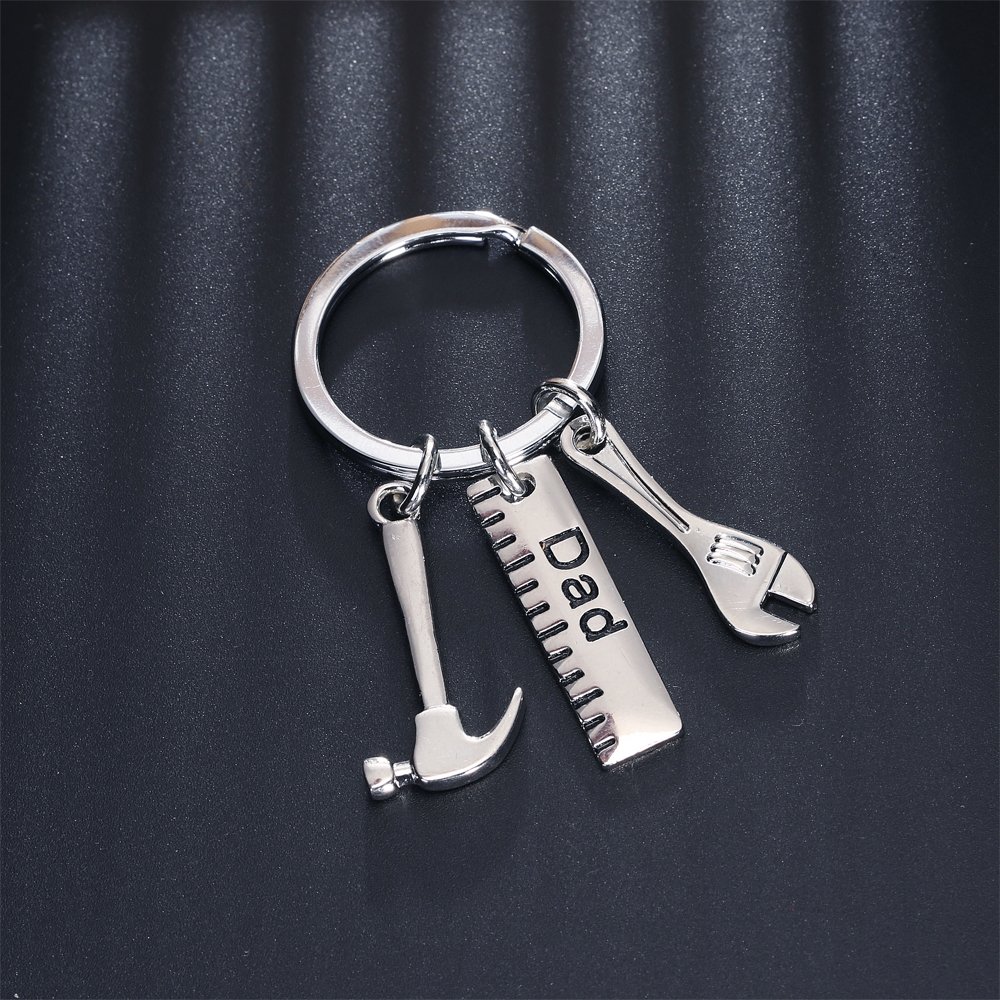 Father Gift Papa Ruler Wrench Hammer Key Chain Ring Tool Charms Pendant My Dad Can Fix Anything for Men (Dad)