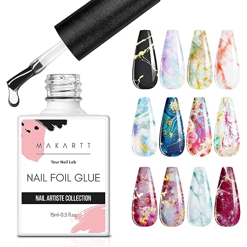 Makartt Nail Foil Glue Gel for Nail, Foil Gel Transfer for Nails Art Stickers Strong Adhesion Foil Transfer Gel Soak Off Salon DIY UV LED Lamp Required 15ML(0.5 fl.oz)