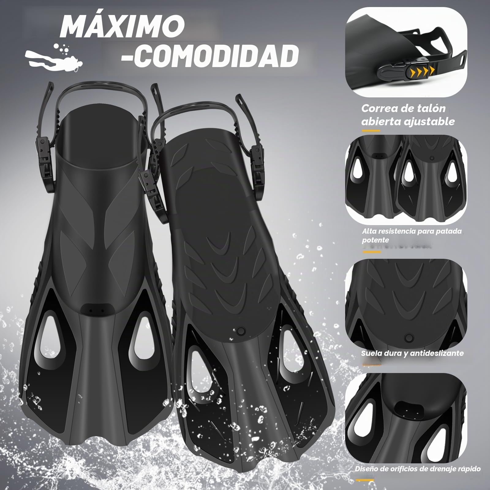 Joellfuner Máscara Snorkel Adulto, 180°Vista Máscara de Snorkel con Anti-Vaho, con Soporte de Cámara, Aletas Ajustables