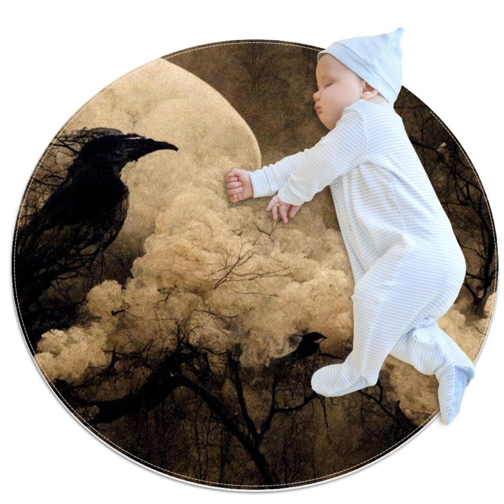 Tapis de salle de bain corbeau noir rond 1m de diamètre antidérapant pour chambre
