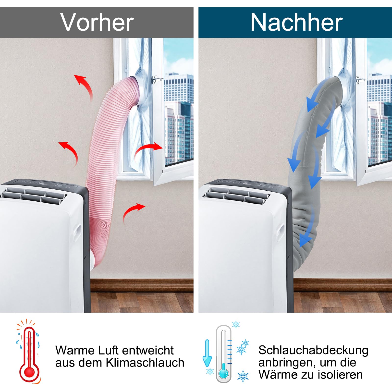 Klimaanlagenschlauch Abdeckung - Isolierte Schutzhülle für mobile Klimaanlagen, Wärmeschutz Schlauchmantel für Abluftschläuche mit 12,7 cm und 15 cm Durchmesser
